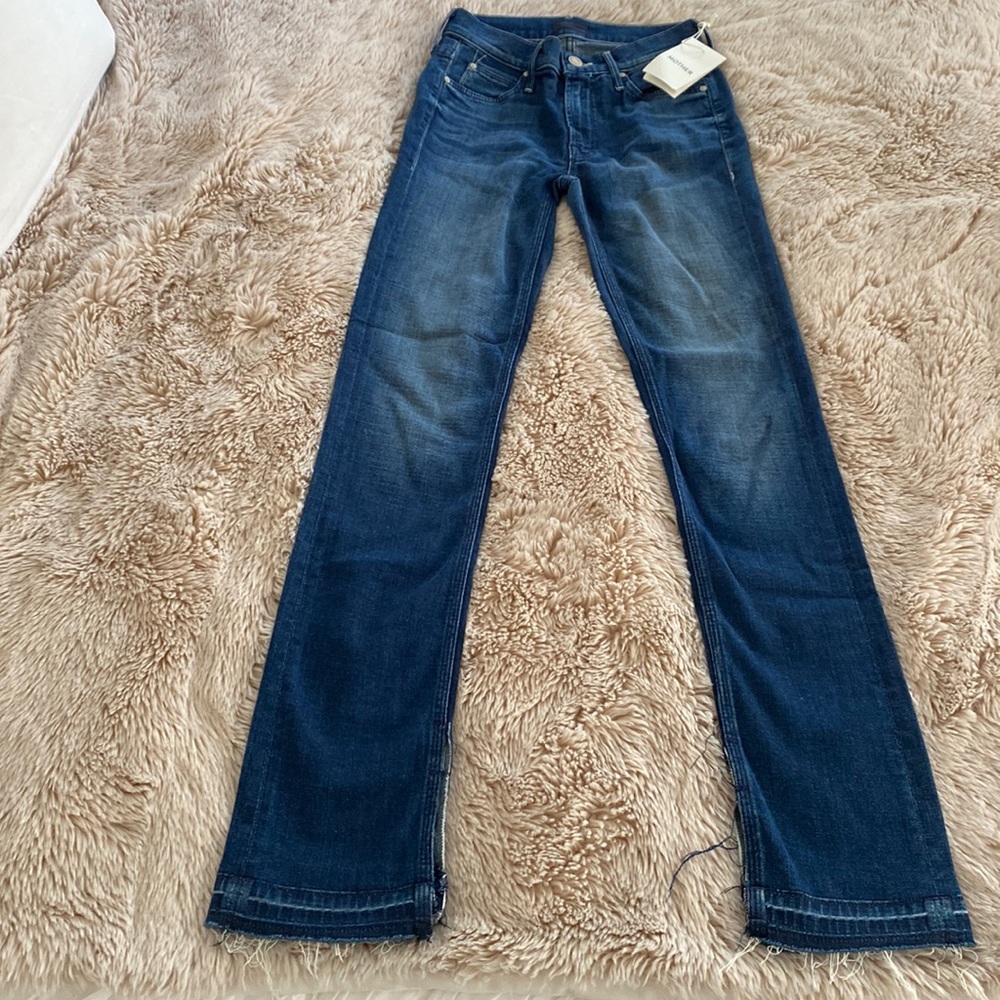 MOTHER Straight Leg Jeans in Dark Blue Wash